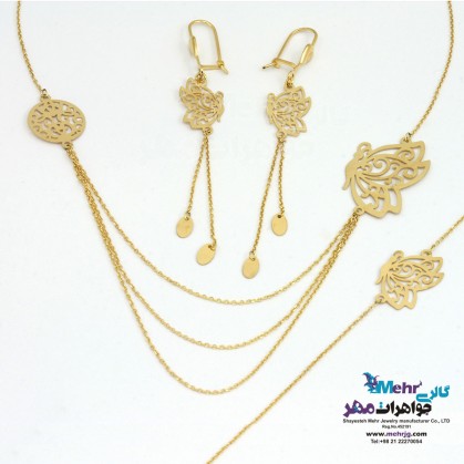 سرویس طلا - گردنبند و گوشواره و دستبند - طرح پروانه-SS0414